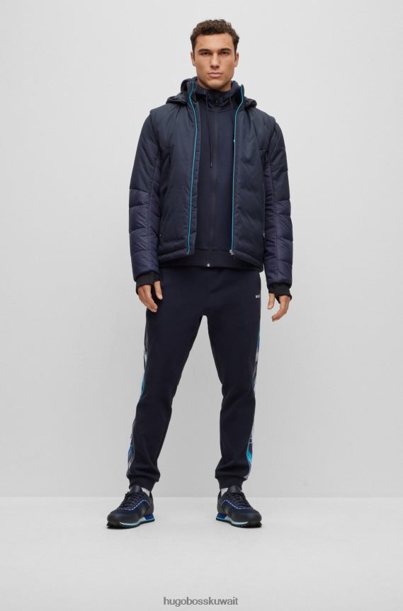4TFNJN994 أزرق غامق Hugo Boss سترة زرقاء داكنة من مواد مختلطة بأكمام قابلة للفصل وغطاء رأس هوغو
