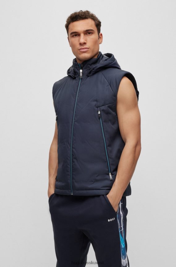 4TFNJN994 أزرق غامق Hugo Boss سترة زرقاء داكنة من مواد مختلطة بأكمام قابلة للفصل وغطاء رأس هوغو