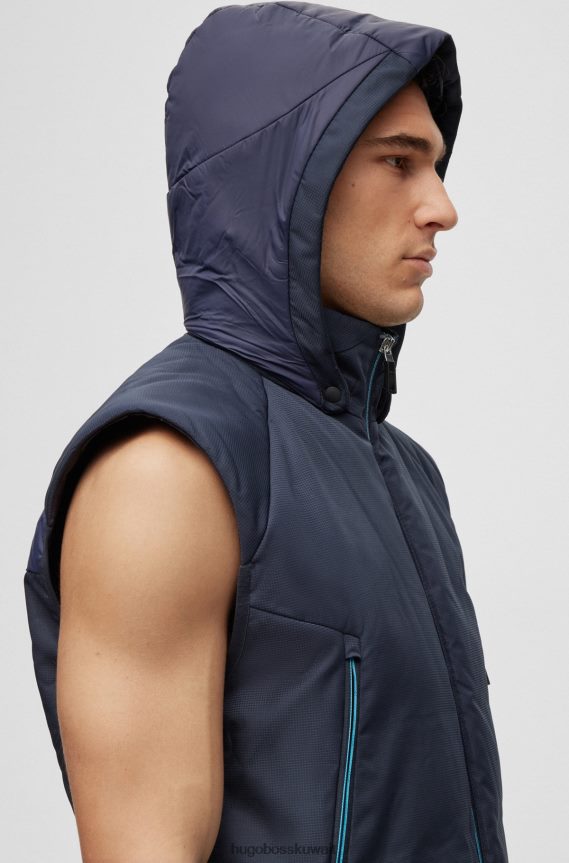 4TFNJN994 أزرق غامق Hugo Boss سترة زرقاء داكنة من مواد مختلطة بأكمام قابلة للفصل وغطاء رأس هوغو