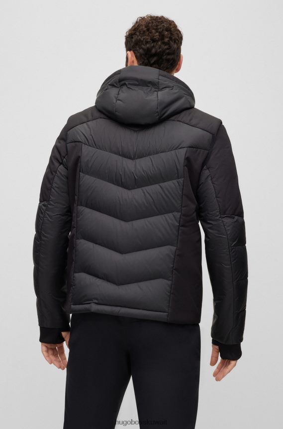 4TFNJN996 أسود Hugo Boss سترة هوغو سوداء من خامات مختلطة بأكمام وغطاء رأس قابلين للفصل