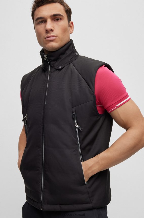 4TFNJN996 أسود Hugo Boss سترة هوغو سوداء من خامات مختلطة بأكمام وغطاء رأس قابلين للفصل