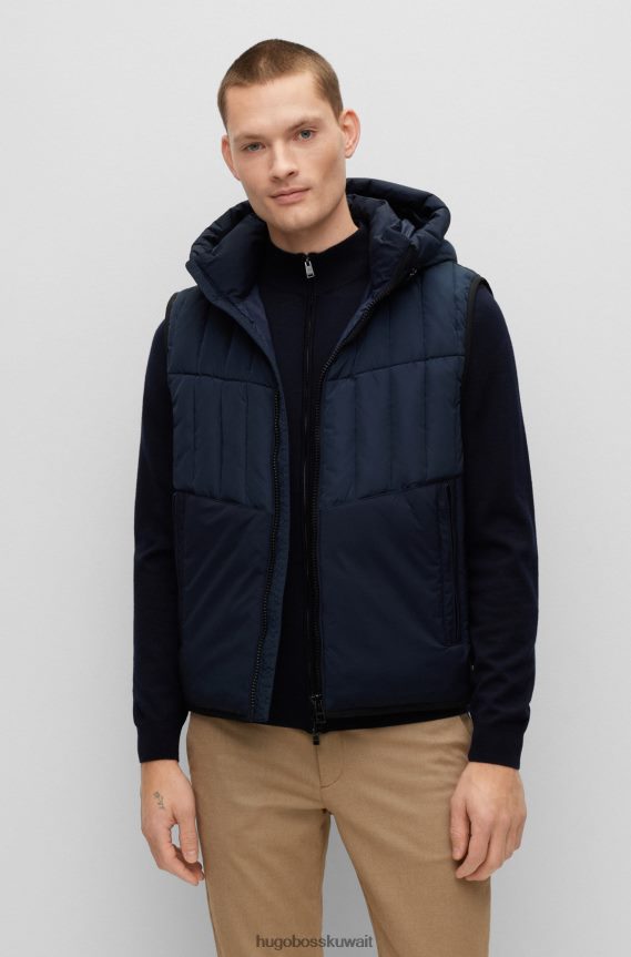 4TFNJN997 أزرق غامق Hugo Boss سترة هوغو بغطاء رأس مقاومة للماء باللون الأزرق الداكن مع حشوة خفيفة الوزن